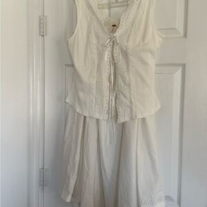 Free People - 2 piece White Eyelet tie top & circle skirt